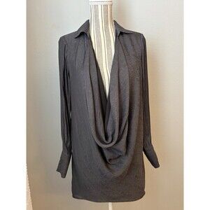 L'ACADEMIExRevolve Deep Drape Cowl Neck Gray Long Sleeve MINI DRESS Size S